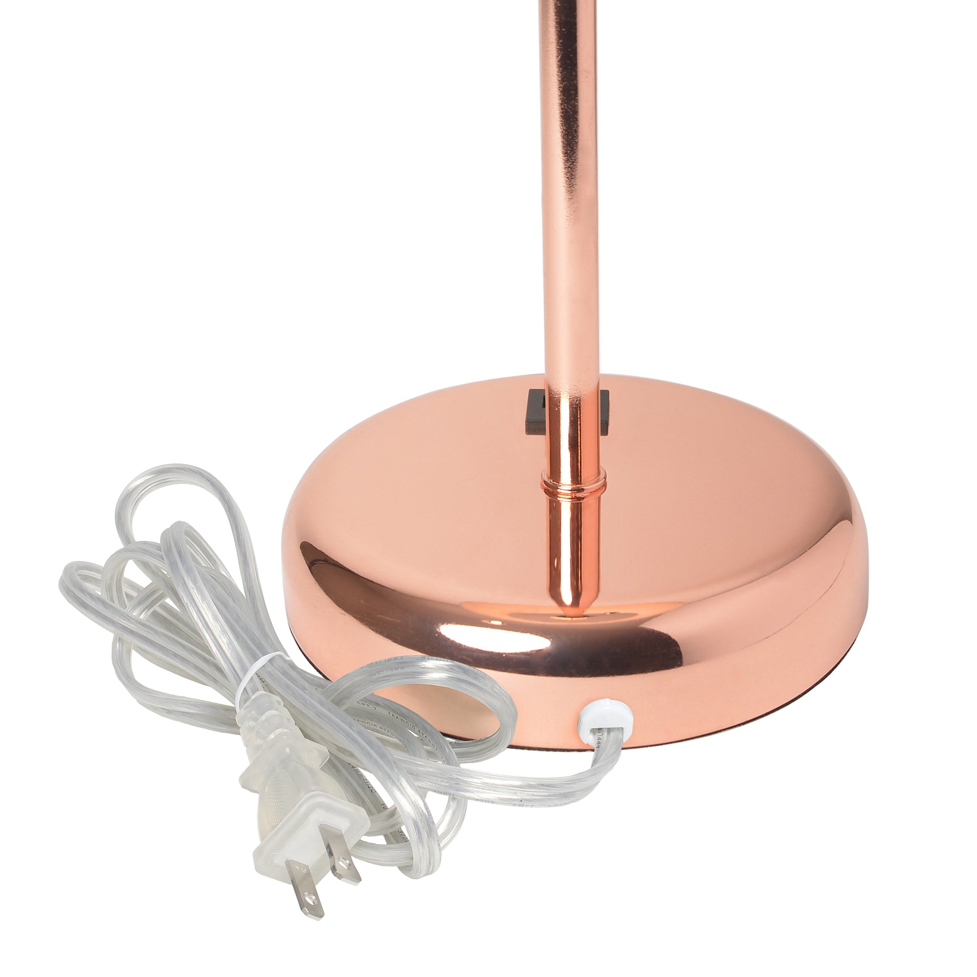 All The Rages Oslo 20" Rose Gold Base Standard Table Lamp With USB Power Outlet & White Fabric Shade