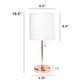 All The Rages Oslo 20" Rose Gold Base Standard Table Lamp With USB Power Outlet & White Fabric Shade