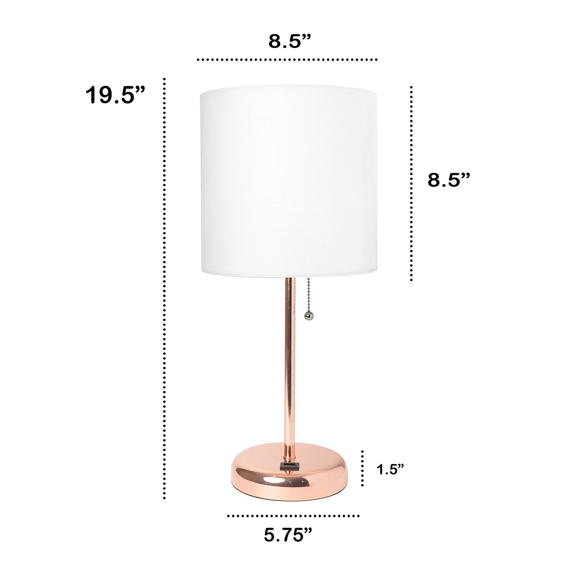 All The Rages Oslo 20" Rose Gold Base Standard Table Lamp With USB Power Outlet & White Fabric Shade