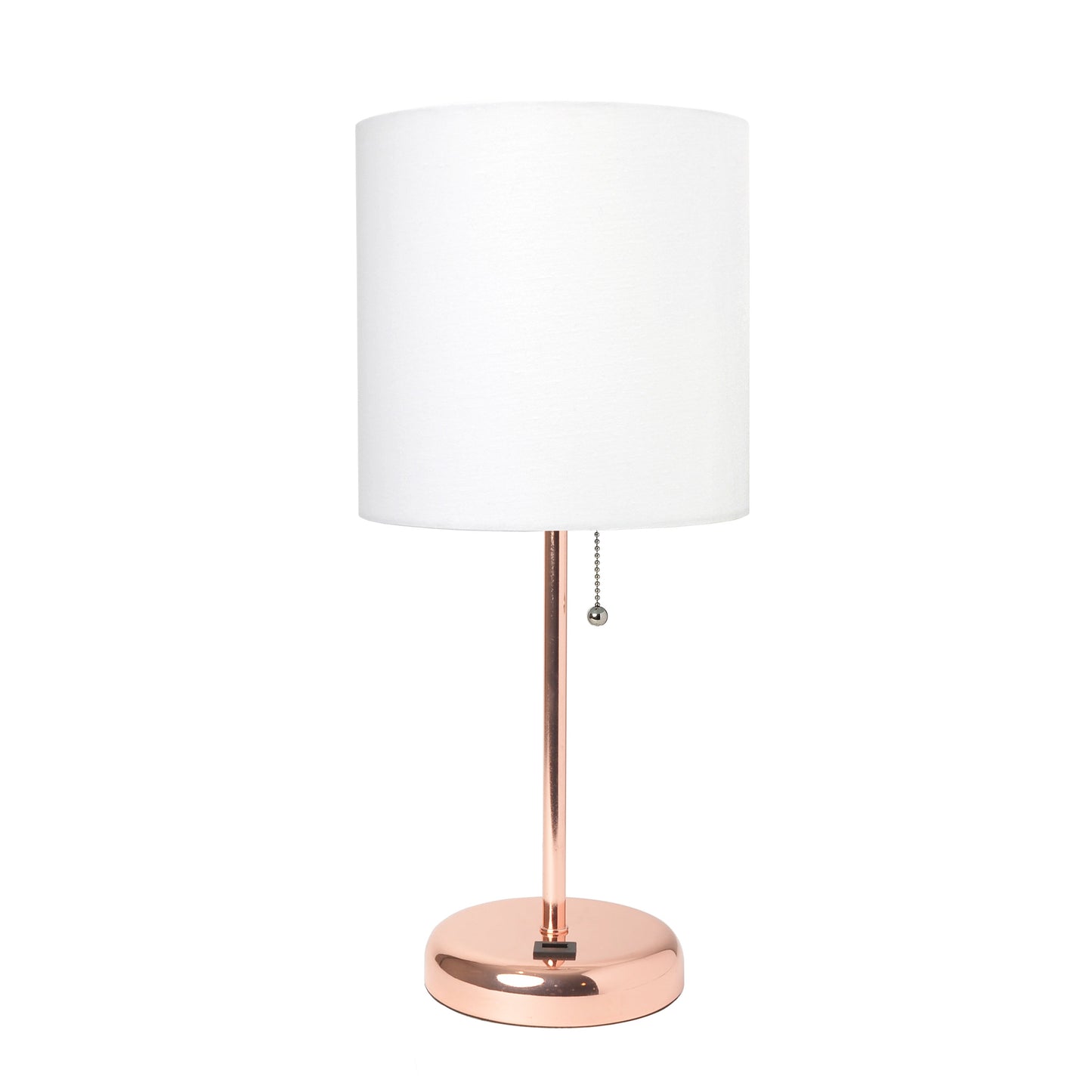 All The Rages Oslo 20" Rose Gold Base Standard Table Lamp With USB Power Outlet & White Fabric Shade