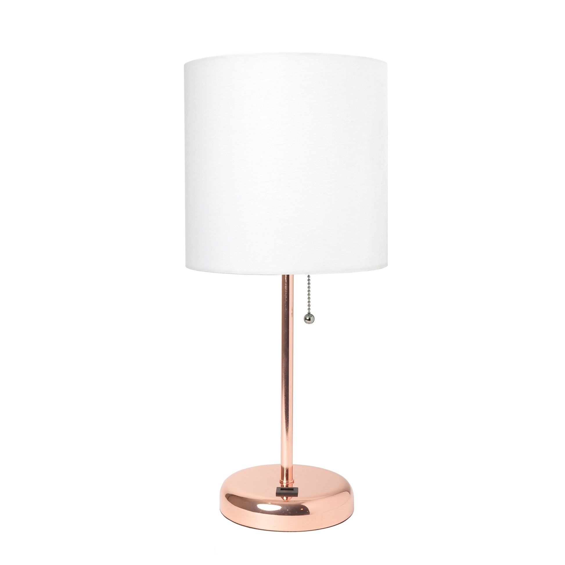 All The Rages Oslo 20" Rose Gold Base Standard Table Lamp With USB Power Outlet & White Fabric Shade
