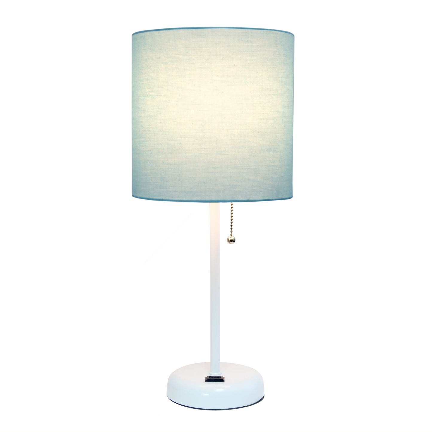 All The Rages Oslo 20" White Base Standard Table Lamp With Power Outlet In Aqua Fabric Shade