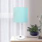 All The Rages Oslo 20" White Base Standard Table Lamp With Power Outlet In Aqua Fabric Shade