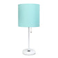 All The Rages Oslo 20" White Base Standard Table Lamp With Power Outlet In Aqua Fabric Shade