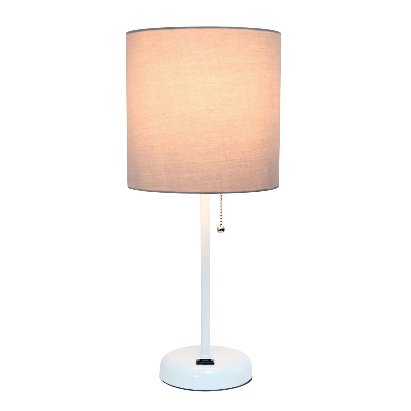 All The Rages Oslo 20" White Base Standard Table Lamp With Power Outlet In Gray Fabric Shade