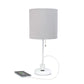 All The Rages Oslo 20" White Base Standard Table Lamp With Power Outlet In Gray Fabric Shade