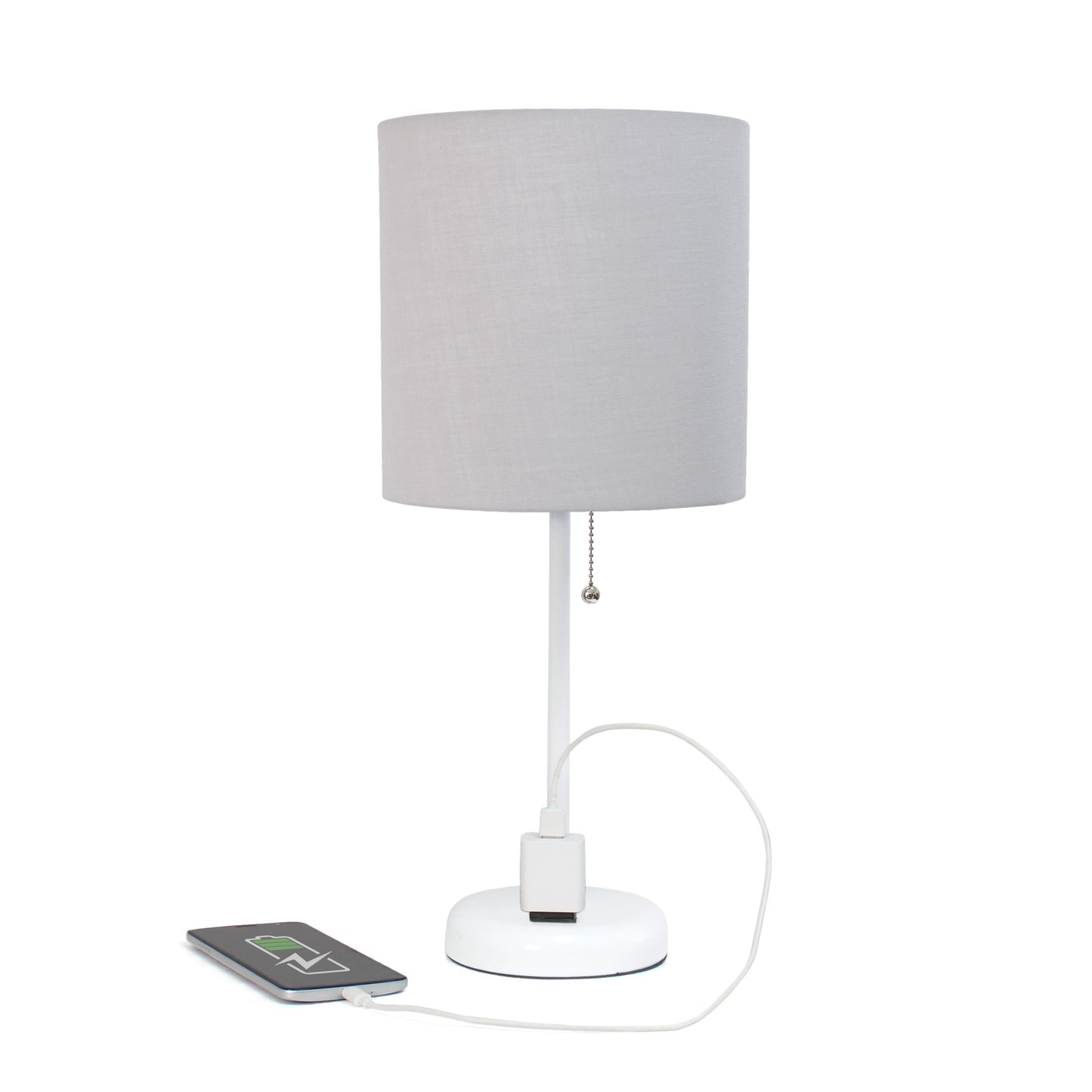 All The Rages Oslo 20" White Base Standard Table Lamp With Power Outlet In Gray Fabric Shade