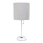 All The Rages Oslo 20" White Base Standard Table Lamp With Power Outlet In Gray Fabric Shade