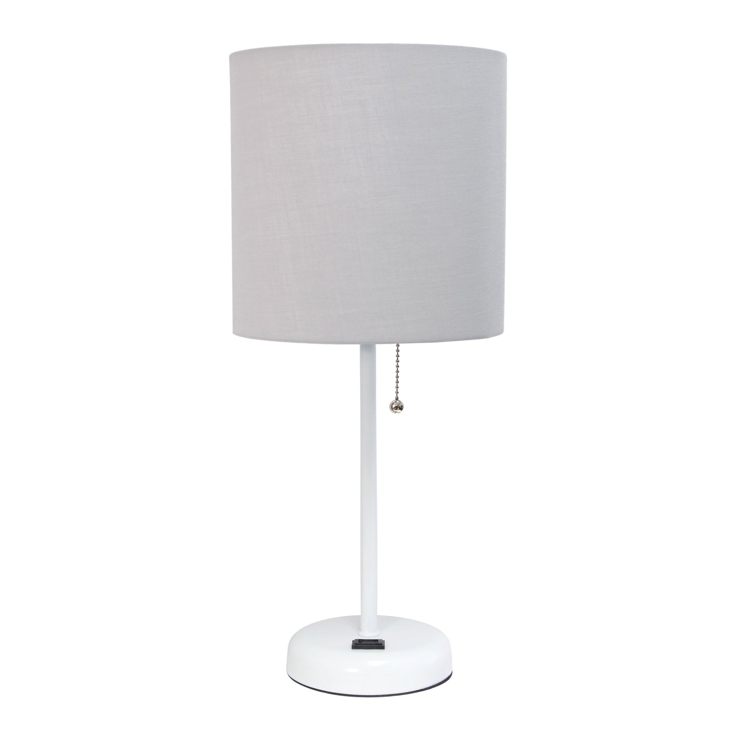 All The Rages Oslo 20" White Base Standard Table Lamp With Power Outlet In Gray Fabric Shade
