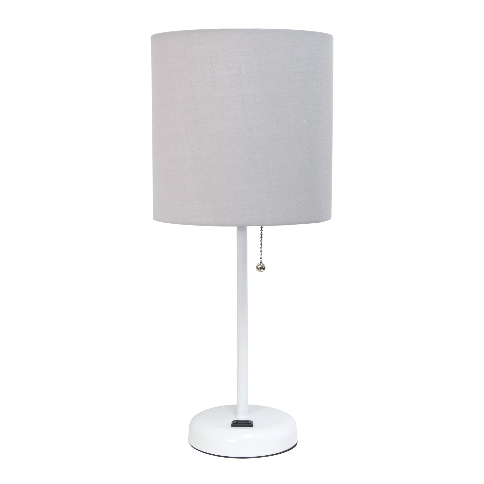All The Rages Oslo 20" White Base Standard Table Lamp With Power Outlet In Gray Fabric Shade