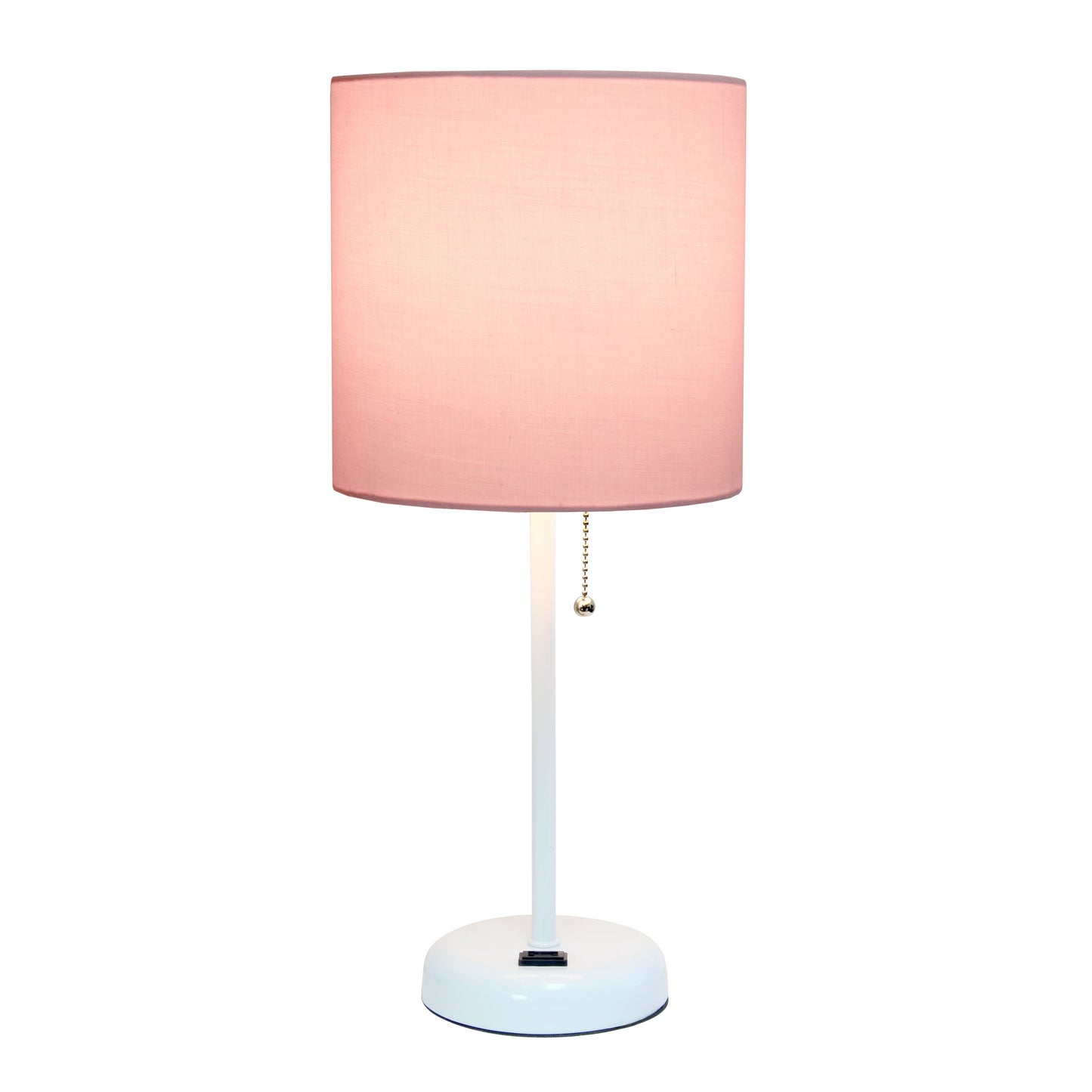 All The Rages Oslo 20" White Base Standard Table Lamp With Power Outlet In Light Pink Fabric Shade