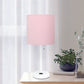 All The Rages Oslo 20" White Base Standard Table Lamp With Power Outlet In Light Pink Fabric Shade