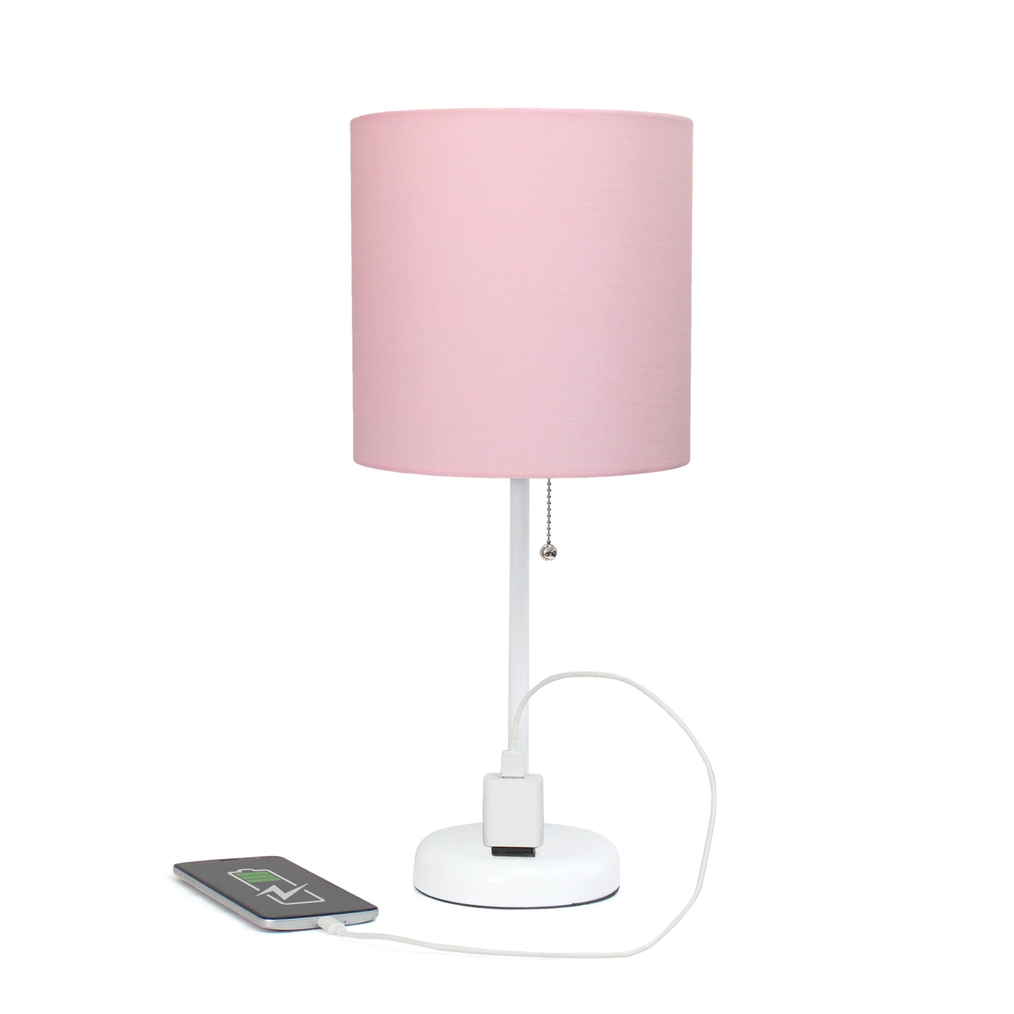 All The Rages Oslo 20" White Base Standard Table Lamp With Power Outlet In Light Pink Fabric Shade