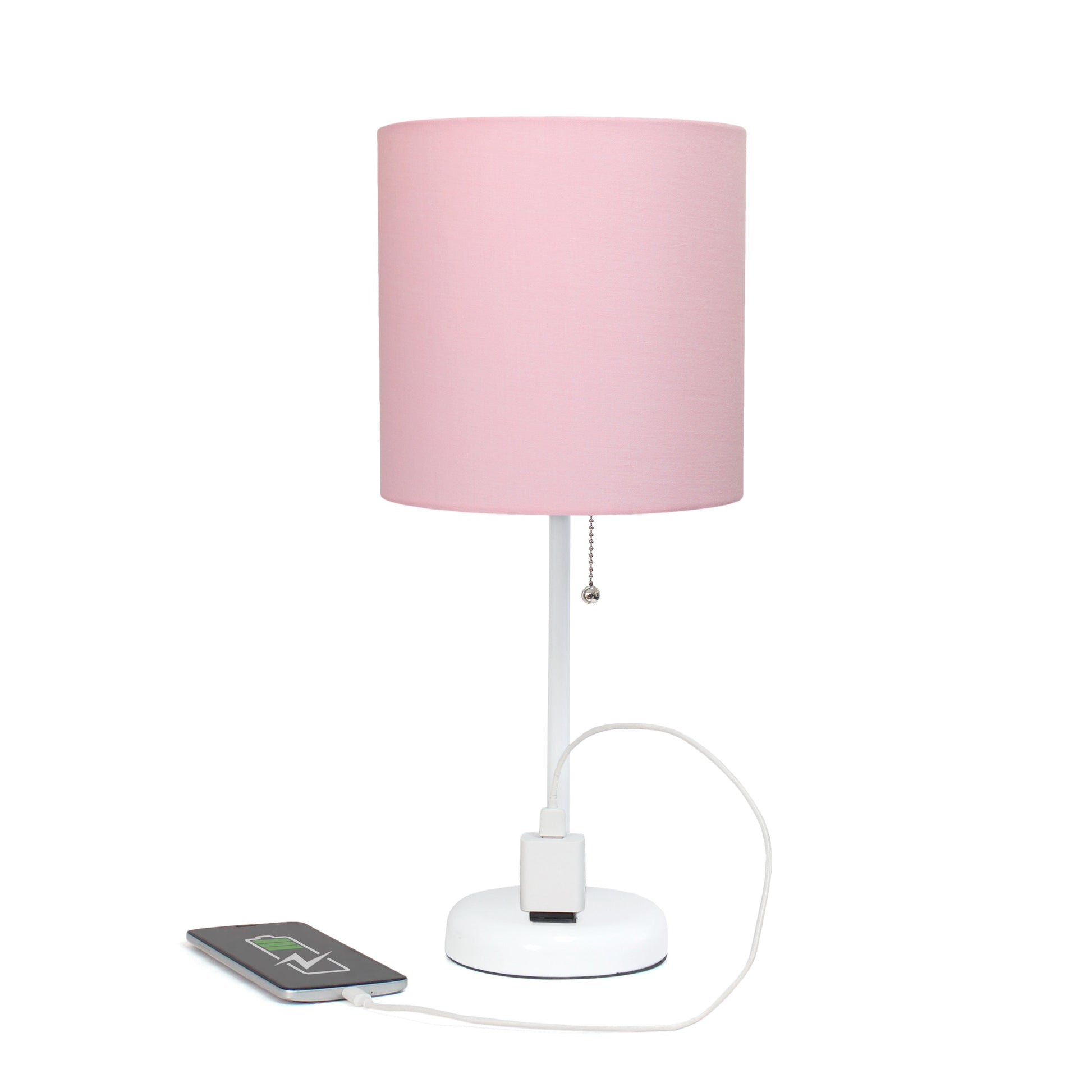 All The Rages Oslo 20" White Base Standard Table Lamp With Power Outlet In Light Pink Fabric Shade