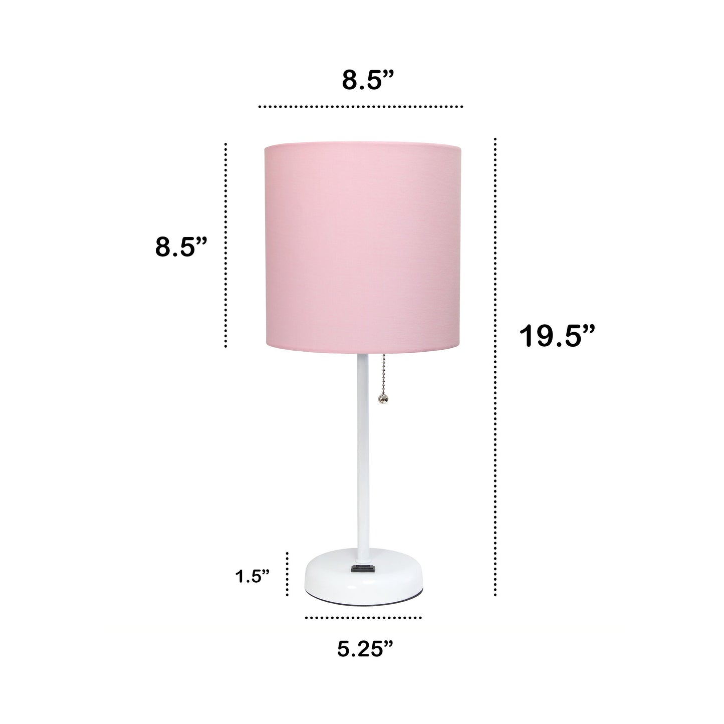 All The Rages Oslo 20" White Base Standard Table Lamp With Power Outlet In Light Pink Fabric Shade