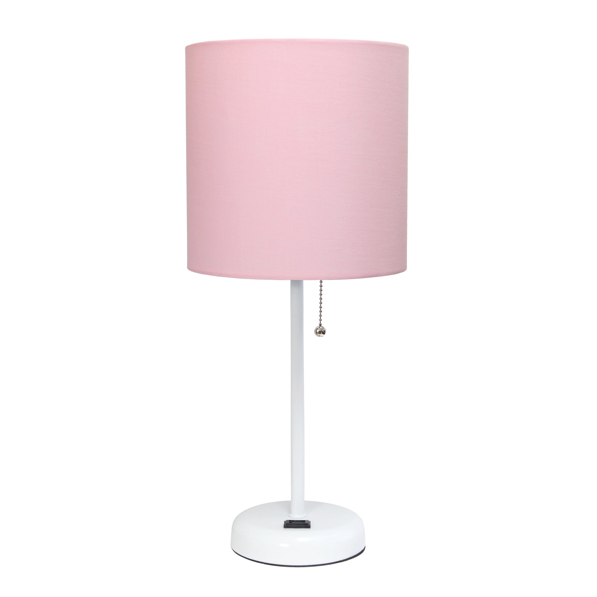 All The Rages Oslo 20" White Base Standard Table Lamp With Power Outlet In Light Pink Fabric Shade