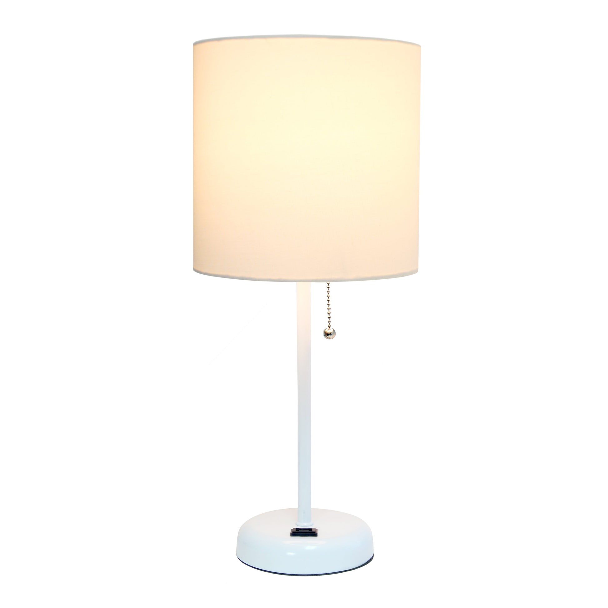All The Rages Oslo 20" White Base Standard Table Lamp With Power Outlet In White Fabric Shade