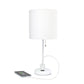 All The Rages Oslo 20" White Base Standard Table Lamp With Power Outlet In White Fabric Shade