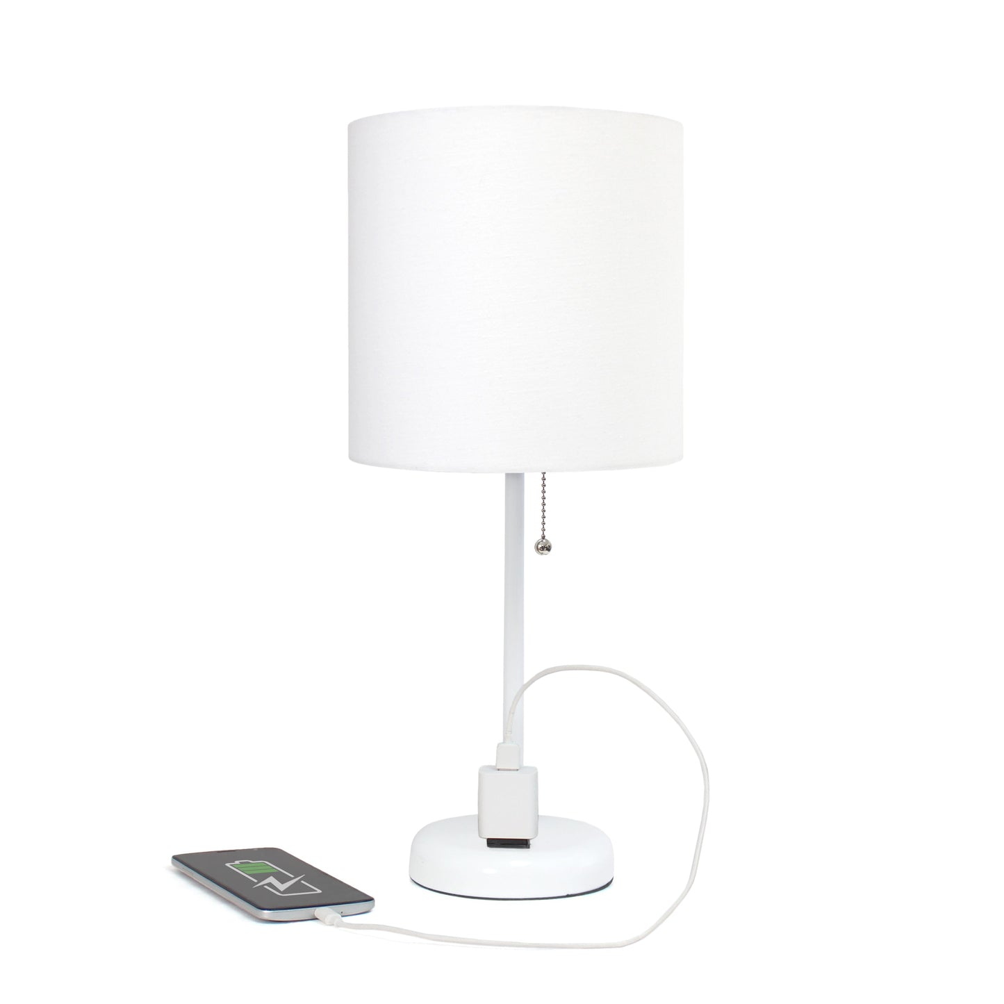 All The Rages Oslo 20" White Base Standard Table Lamp With Power Outlet In White Fabric Shade