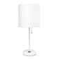 All The Rages Oslo 20" White Base Standard Table Lamp With Power Outlet In White Fabric Shade