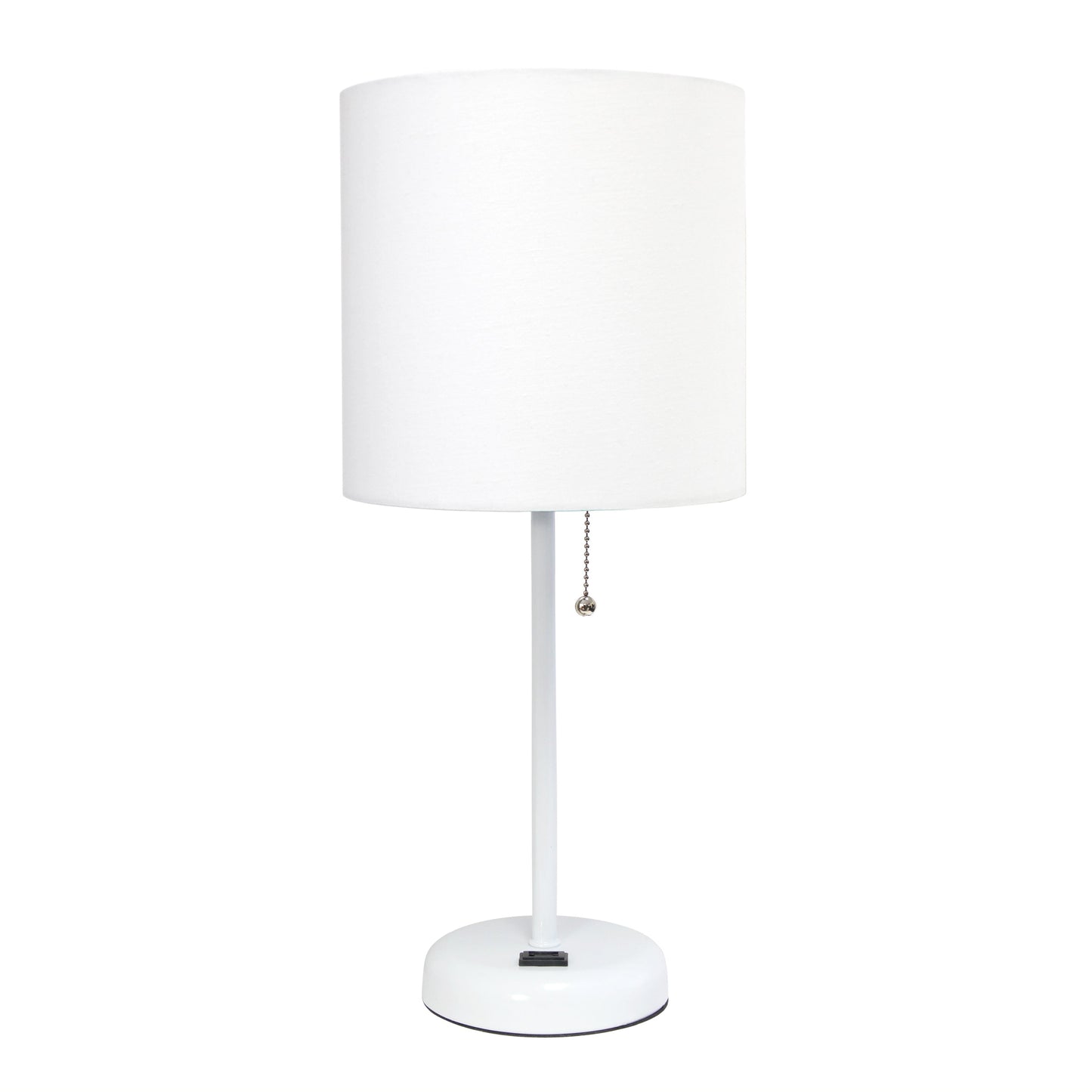 All The Rages Oslo 20" White Base Standard Table Lamp With Power Outlet In White Fabric Shade