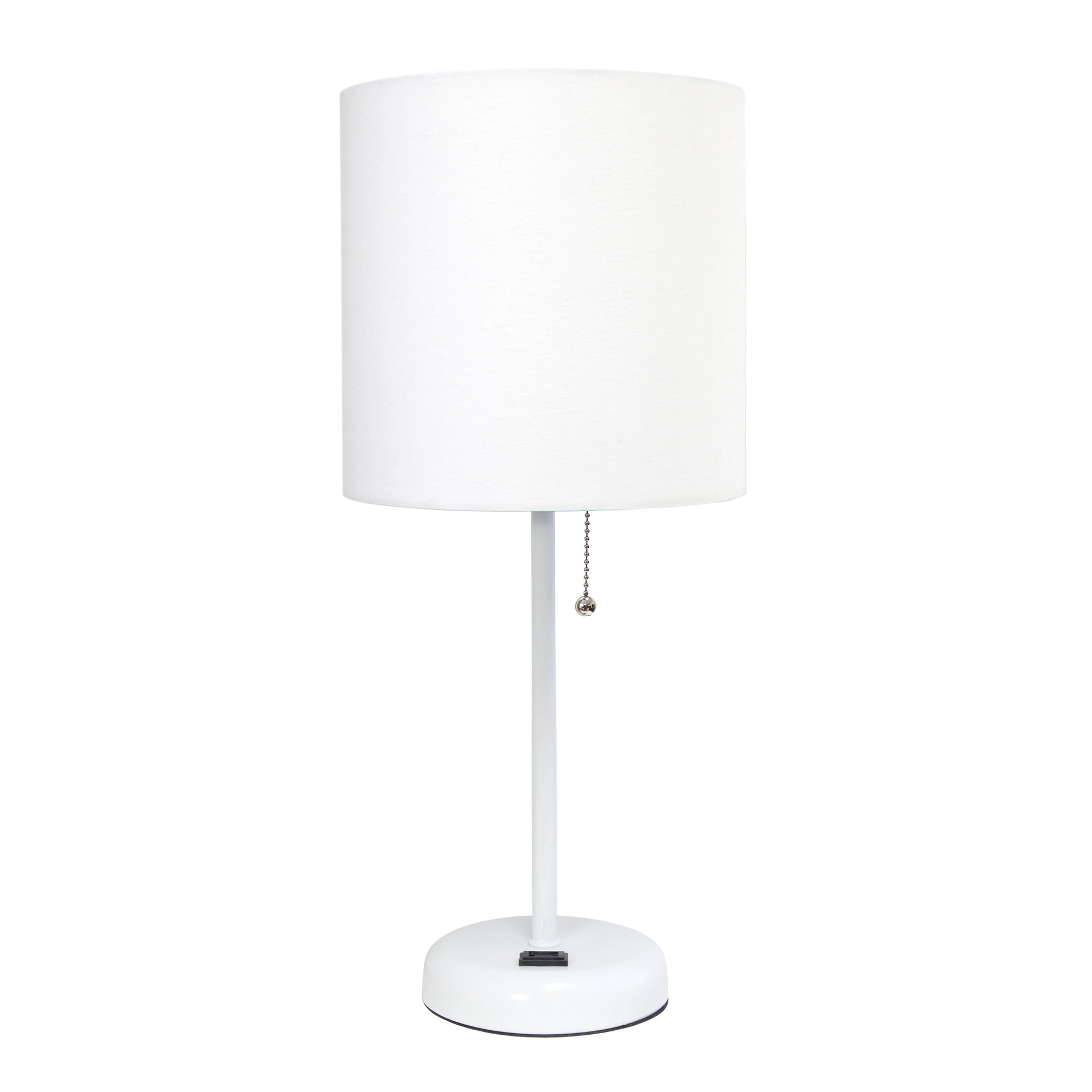 All The Rages Oslo 20" White Base Standard Table Lamp With Power Outlet In White Fabric Shade