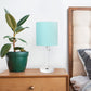 All The Rages Oslo 20" White Base Standard Table Lamp With USB Power Outlet & Aqua Fabric Shade