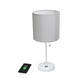 All The Rages Oslo 20" White Base Standard Table Lamp With USB Power Outlet & Gray Fabric Shade