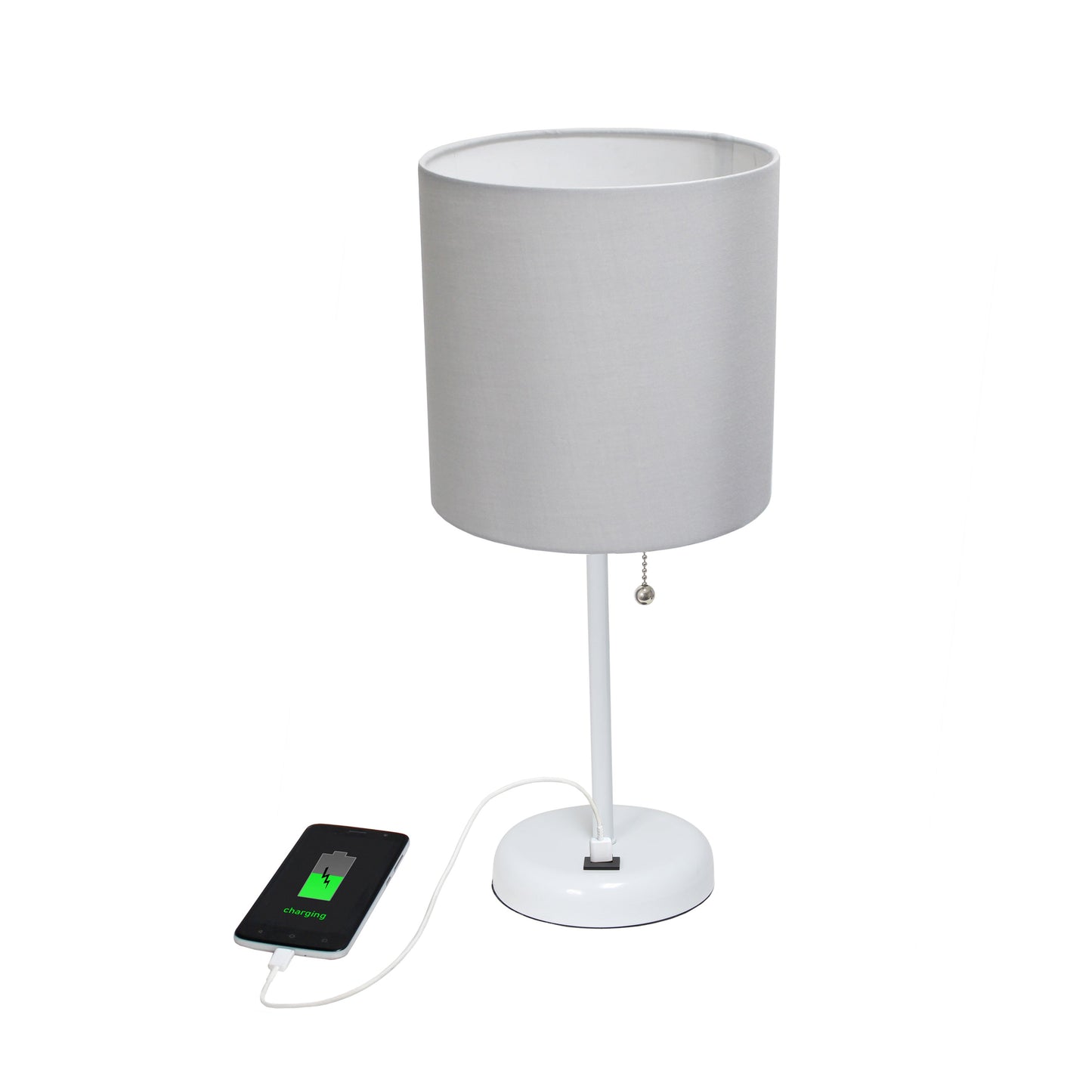 All The Rages Oslo 20" White Base Standard Table Lamp With USB Power Outlet & Gray Fabric Shade