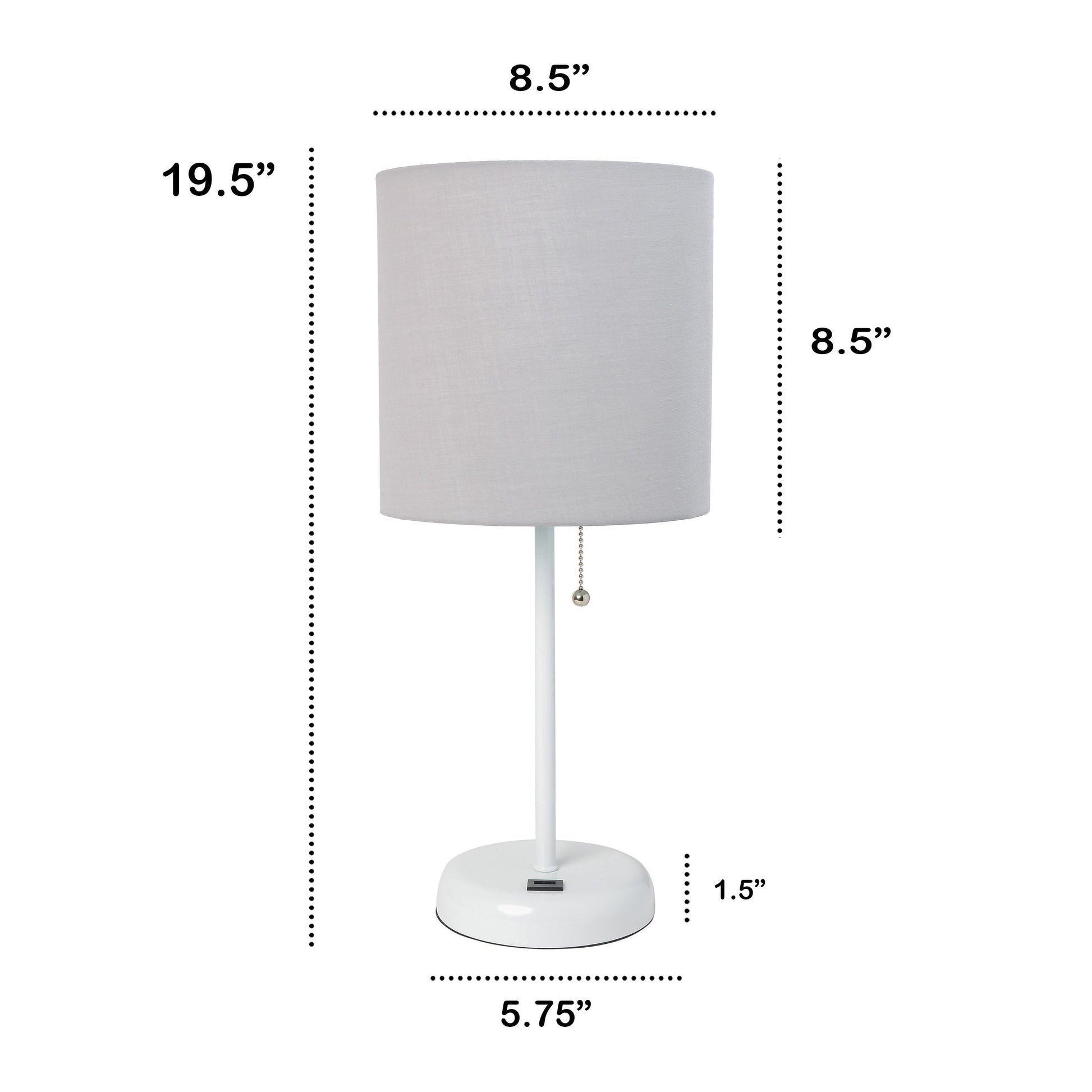 All The Rages Oslo 20" White Base Standard Table Lamp With USB Power Outlet & Gray Fabric Shade