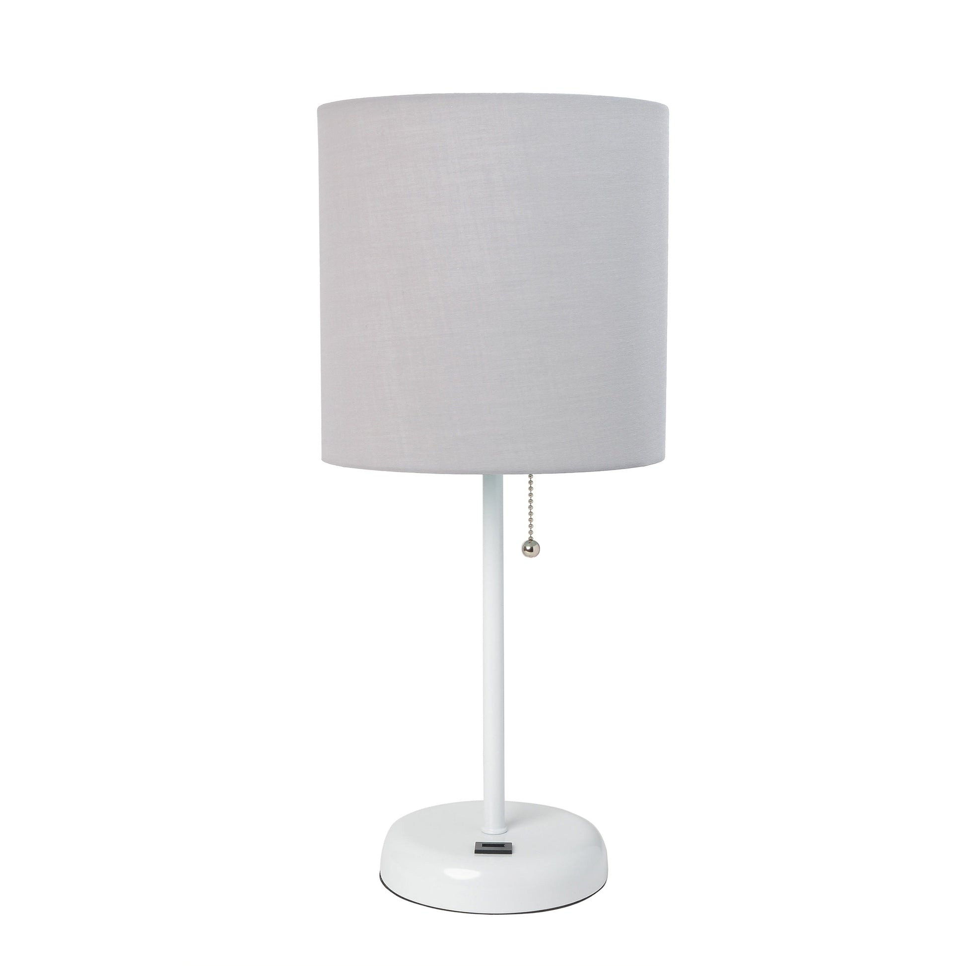 All The Rages Oslo 20" White Base Standard Table Lamp With USB Power Outlet & Gray Fabric Shade