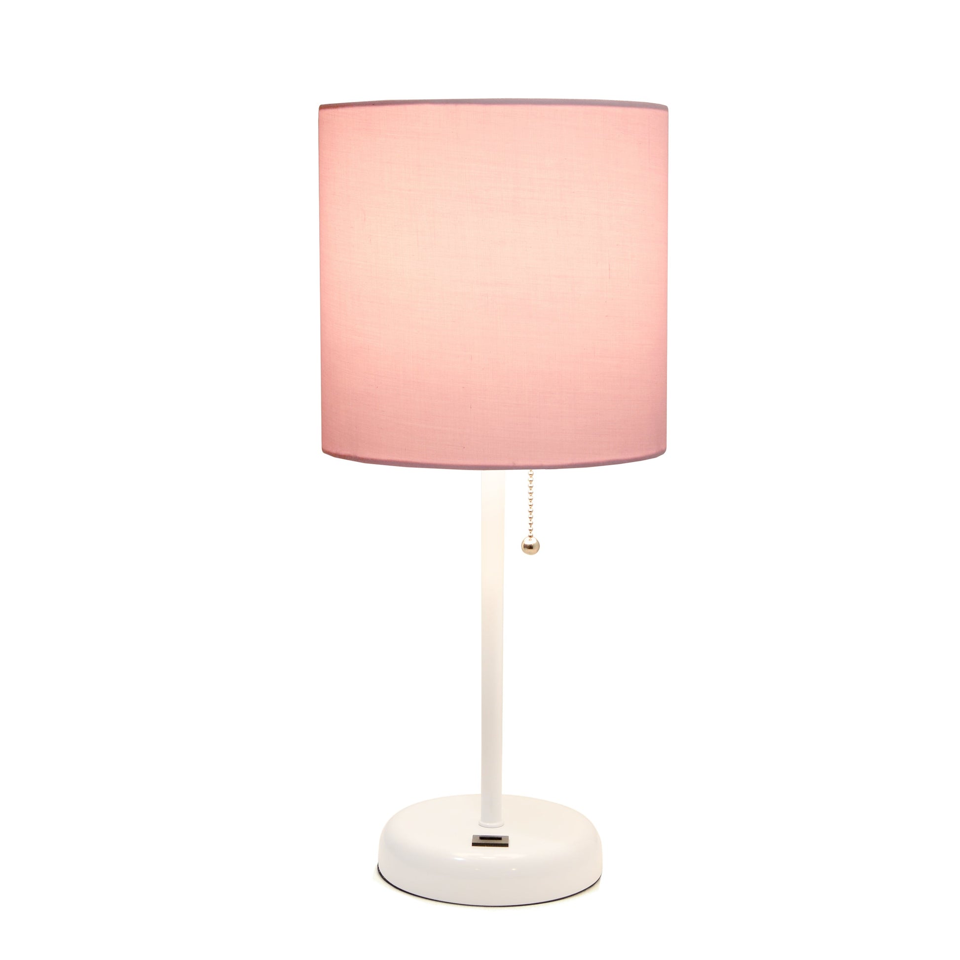All The Rages Oslo 20" White Base Standard Table Lamp With USB Power Outlet & Light Pink Fabric Shade