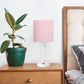 All The Rages Oslo 20" White Base Standard Table Lamp With USB Power Outlet & Light Pink Fabric Shade