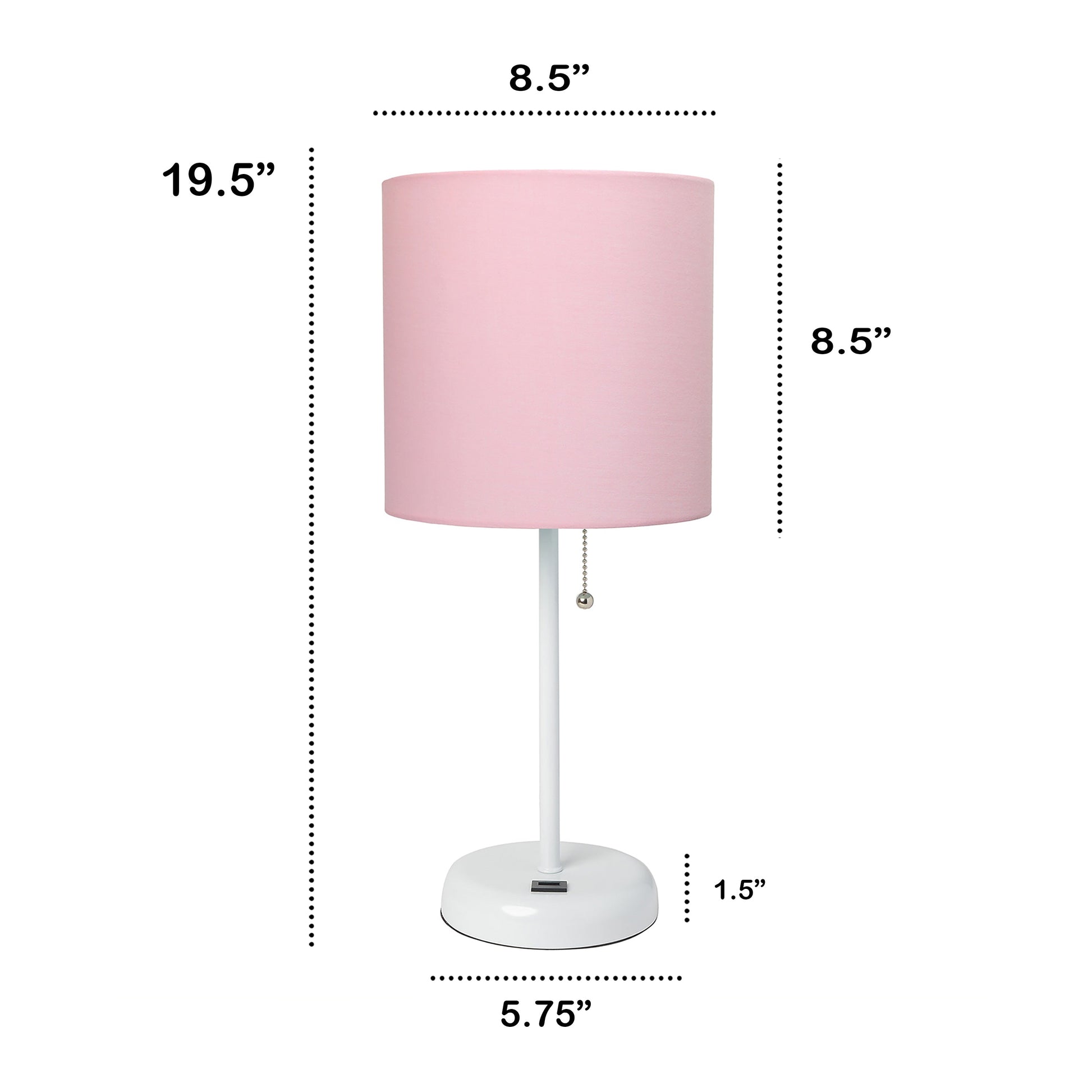 All The Rages Oslo 20" White Base Standard Table Lamp With USB Power Outlet & Light Pink Fabric Shade