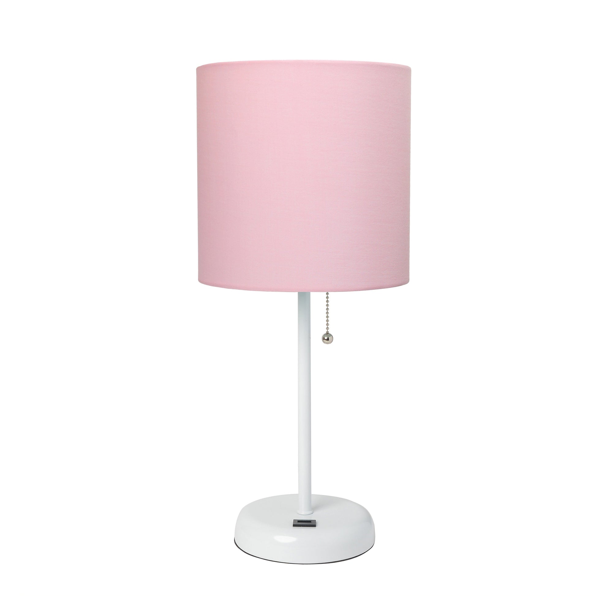 All The Rages Oslo 20" White Base Standard Table Lamp With USB Power Outlet & Light Pink Fabric Shade