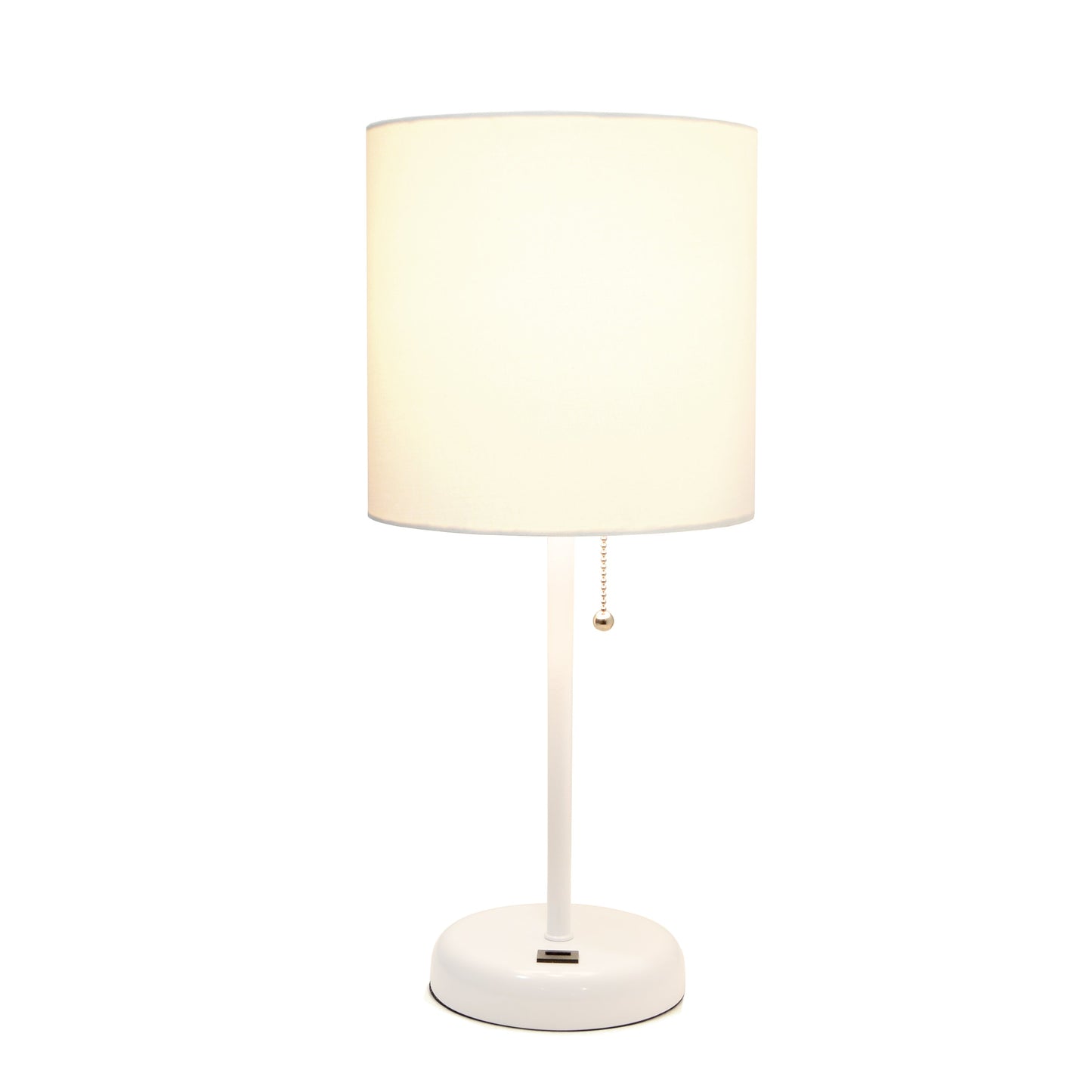 All The Rages Oslo 20" White Base Standard Table Lamp With USB Power Outlet & White Fabric Shade