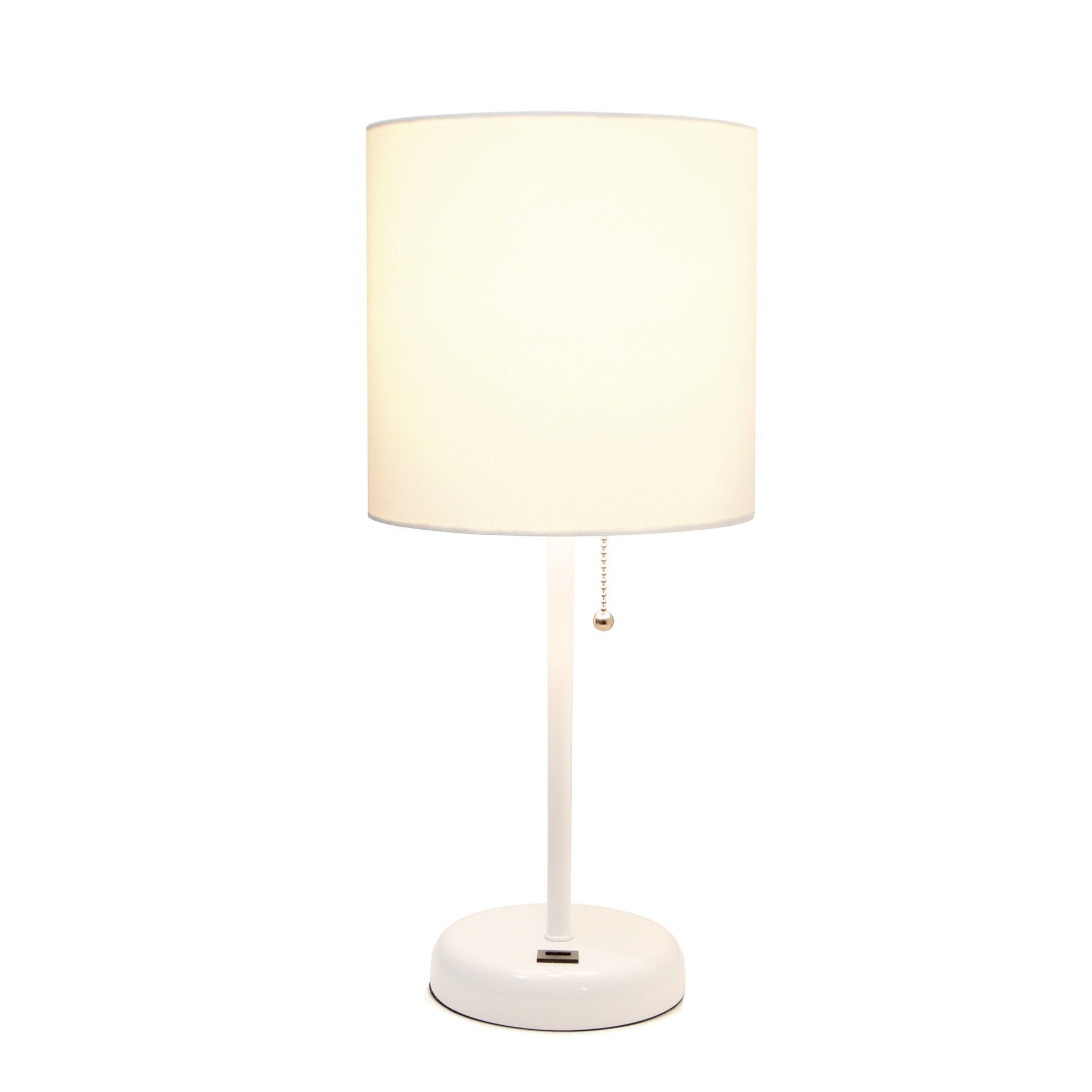 All The Rages Oslo 20" White Base Standard Table Lamp With USB Power Outlet & White Fabric Shade