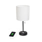 All The Rages Oslo 20" White Base Standard Table Lamp With USB Power Outlet & White Fabric Shade