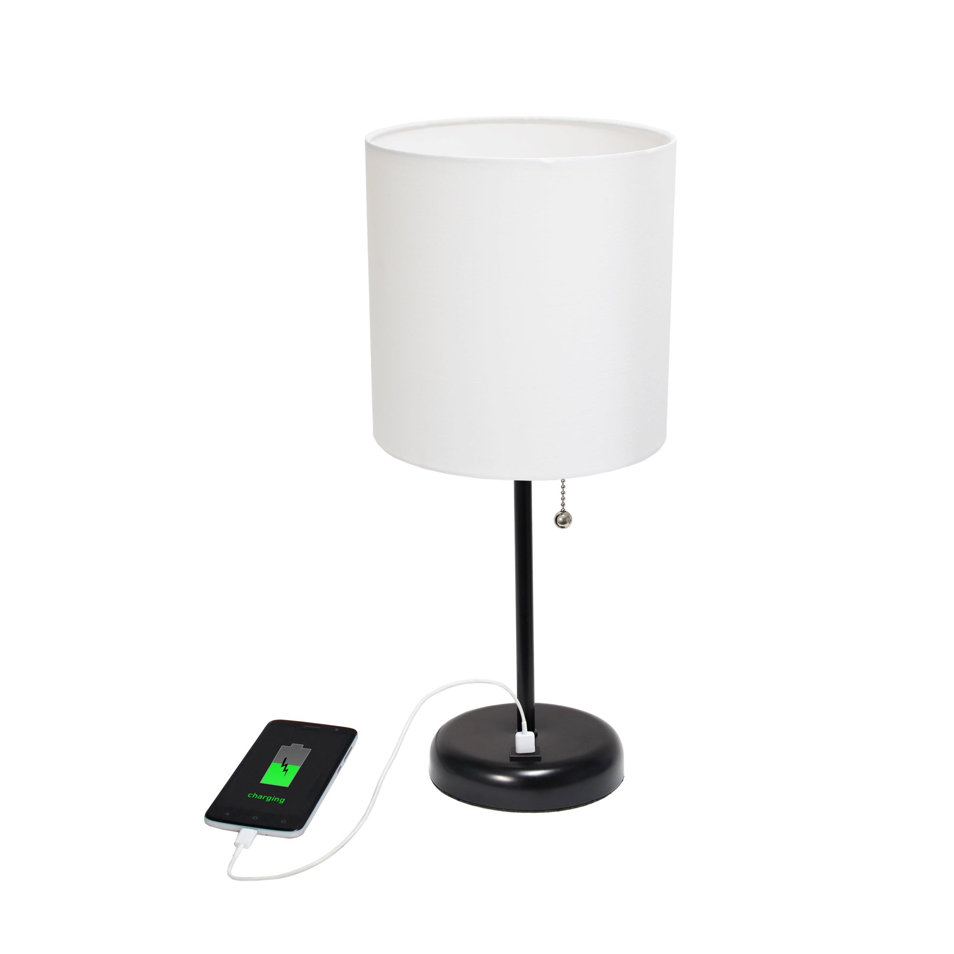 All The Rages Oslo 20" White Base Standard Table Lamp With USB Power Outlet & White Fabric Shade
