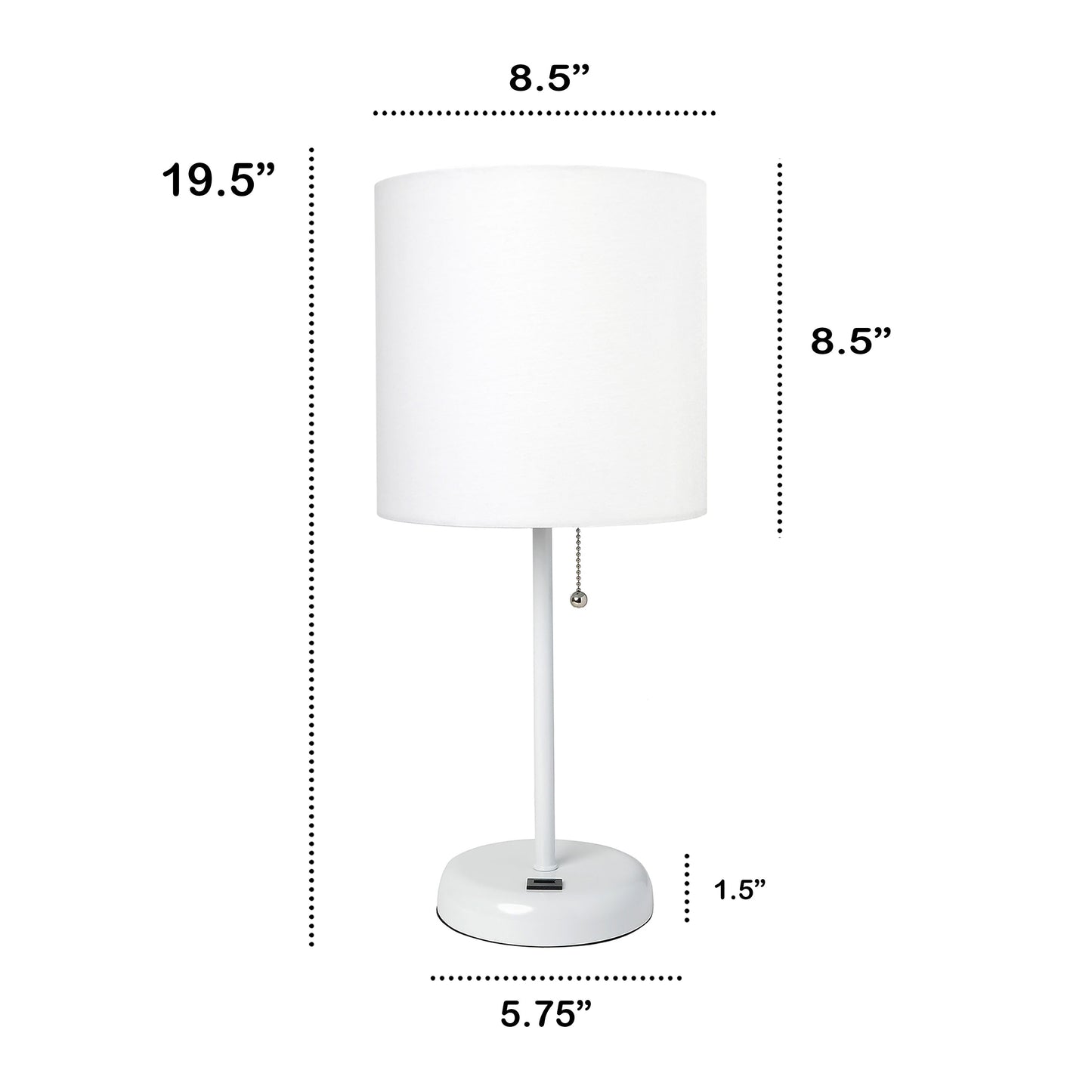 All The Rages Oslo 20" White Base Standard Table Lamp With USB Power Outlet & White Fabric Shade