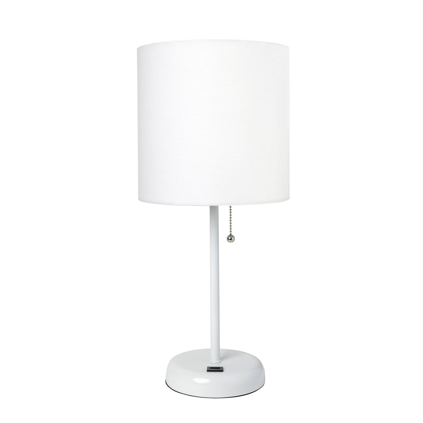 All The Rages Oslo 20" White Base Standard Table Lamp With USB Power Outlet & White Fabric Shade