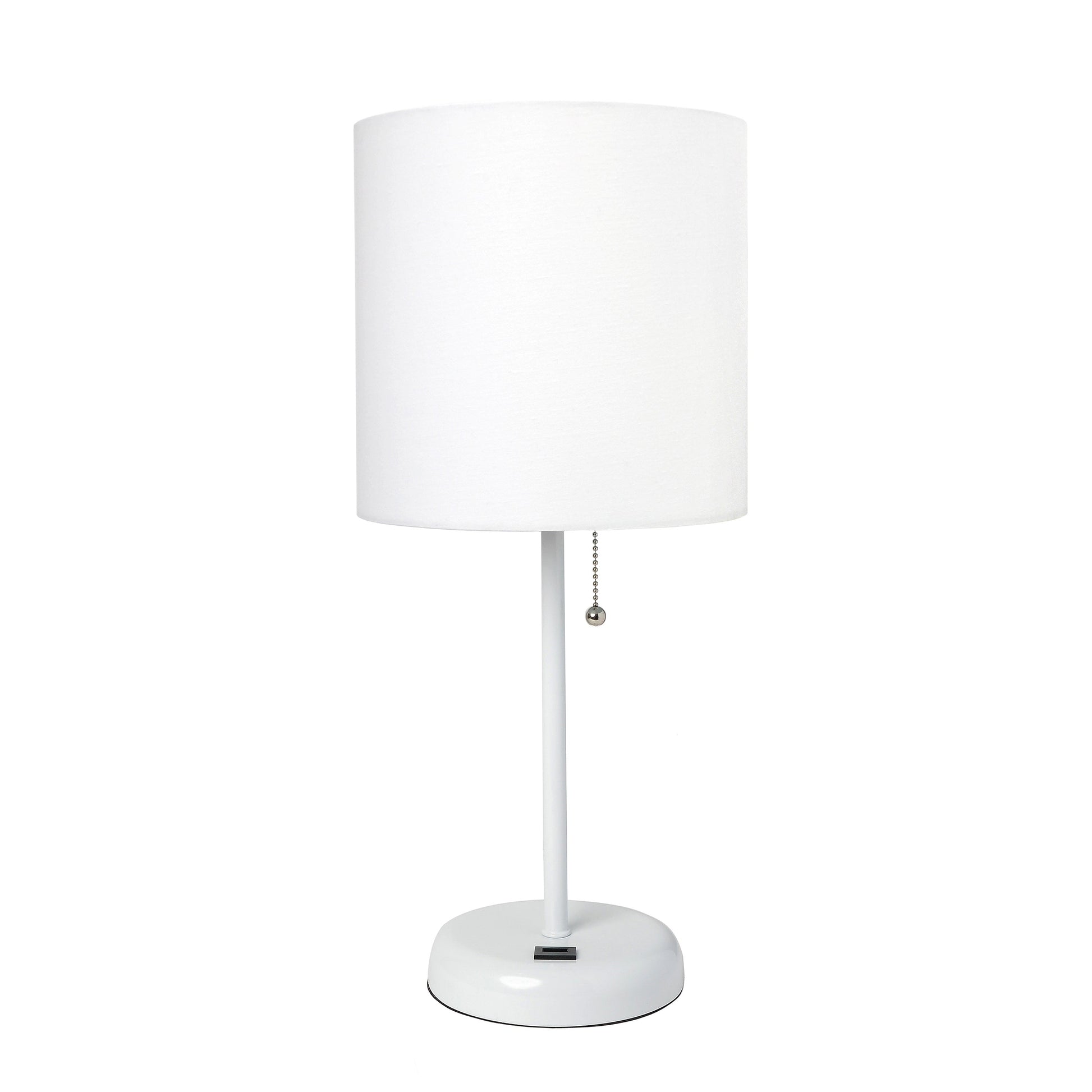 All The Rages Oslo 20" White Base Standard Table Lamp With USB Power Outlet & White Fabric Shade