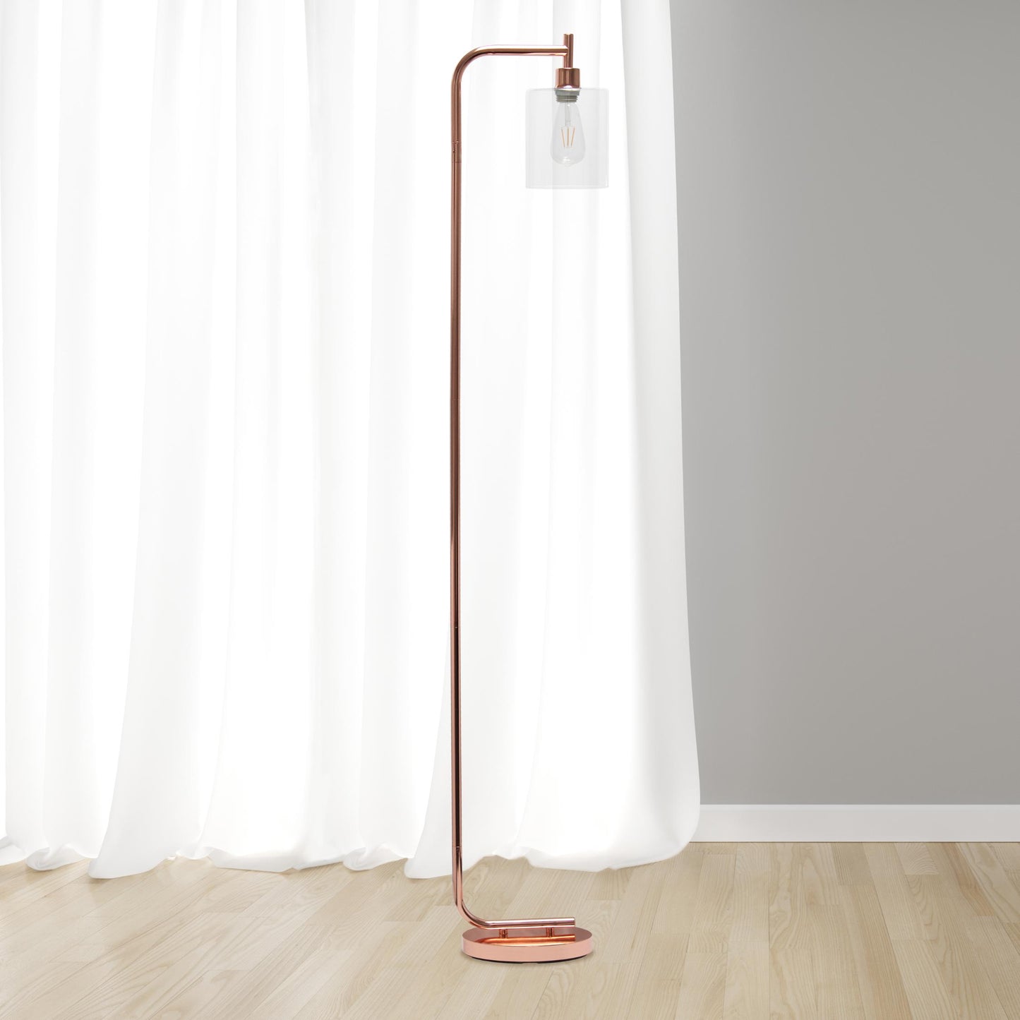 All The Rages Rose Gold Modern Iron Lantern Floor Lamp With Glass Shade