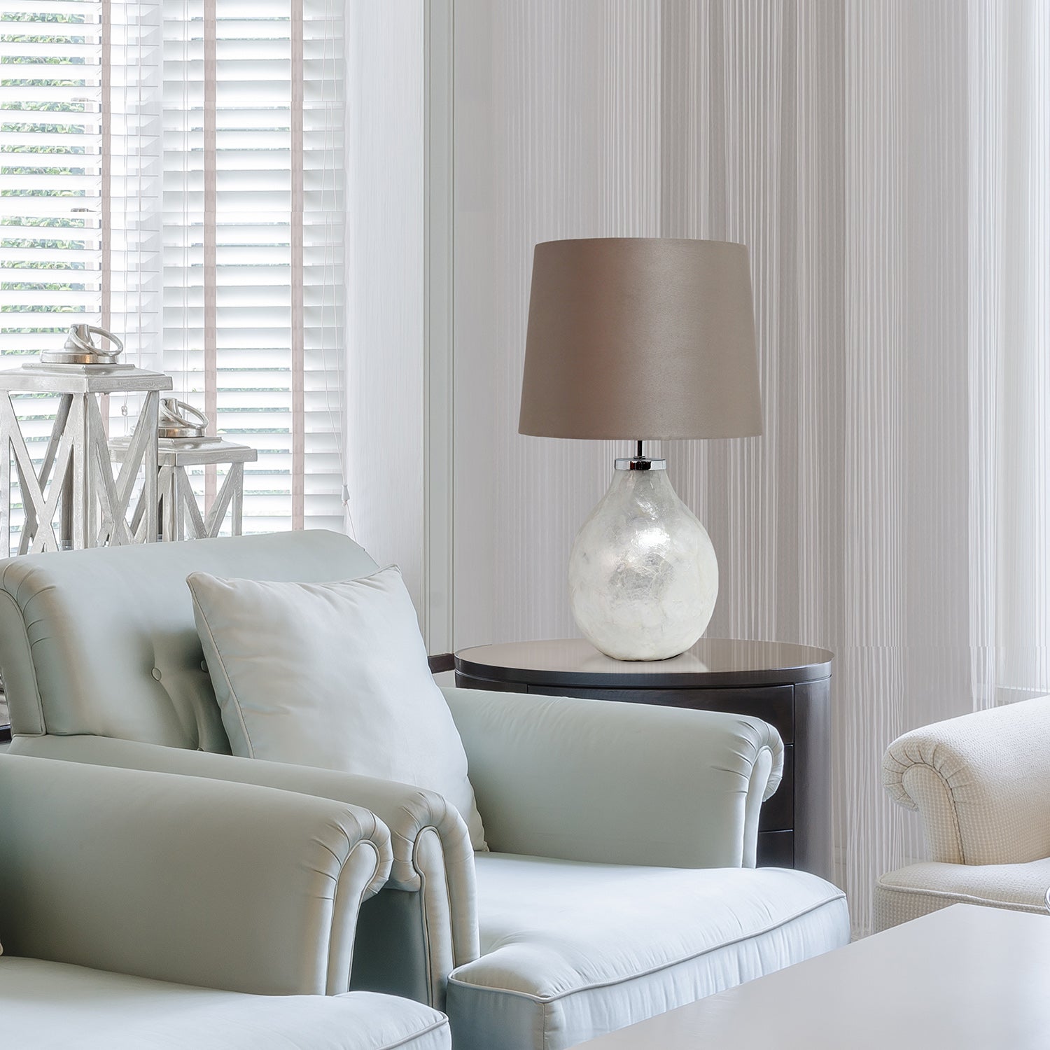 All The Rages Simple Designs 1-Light Pearl Table Lamp With Fabric Shade