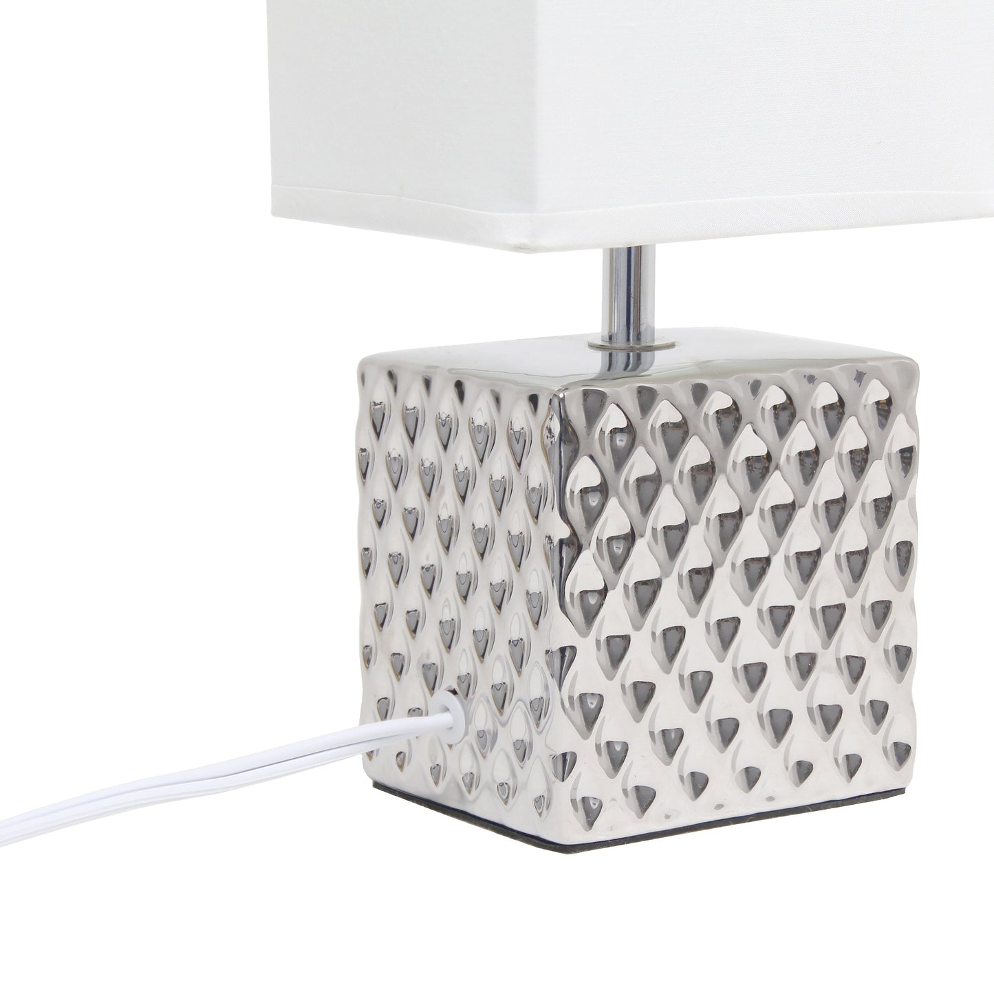 All The Rages Simple Designs 12" Hammered Metallic Chrome Square Table Lamp With Rectangular White Fabric Shade