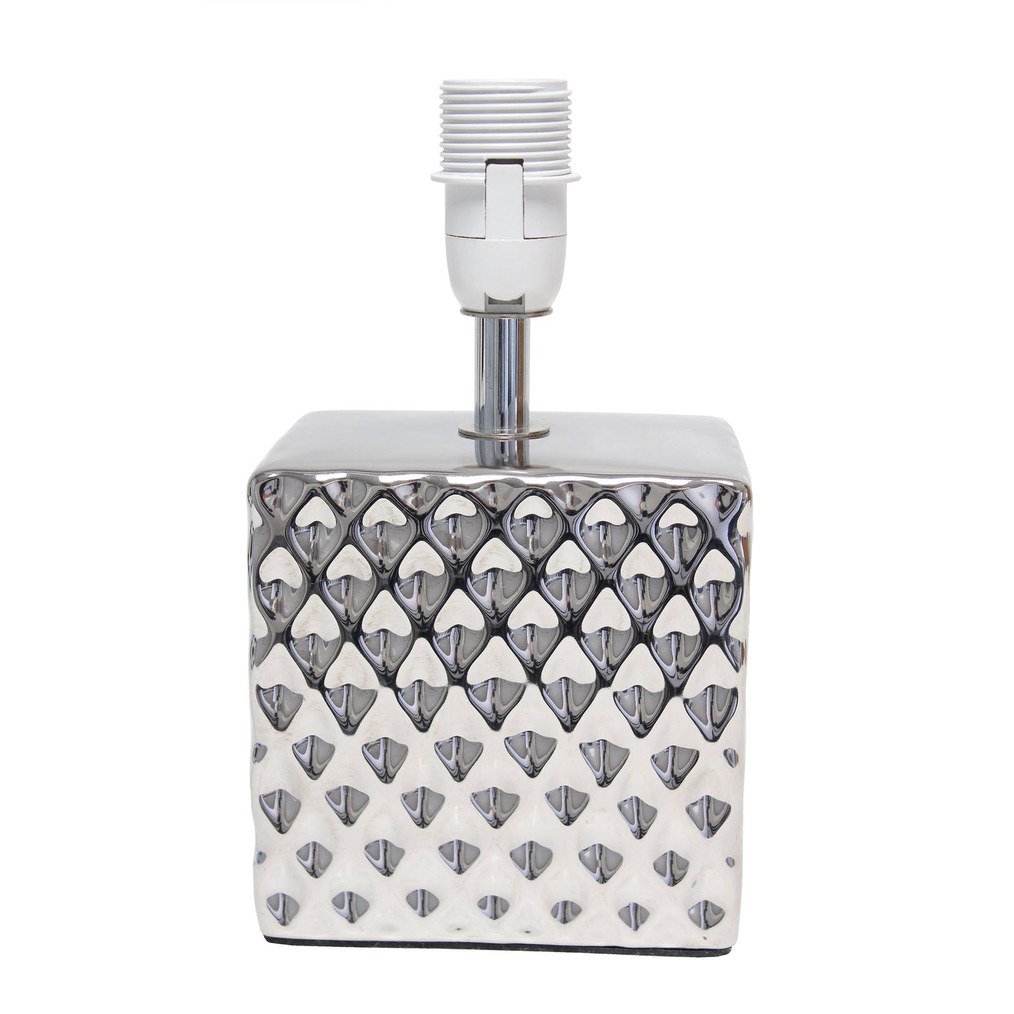 All The Rages Simple Designs 12" Hammered Metallic Chrome Square Table Lamp With Rectangular White Fabric Shade