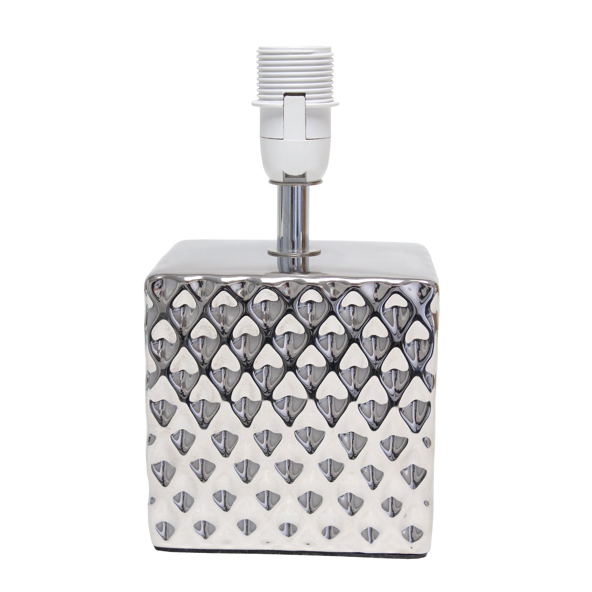 All The Rages Simple Designs 12" Hammered Metallic Chrome Square Table Lamp With Rectangular White Fabric Shade