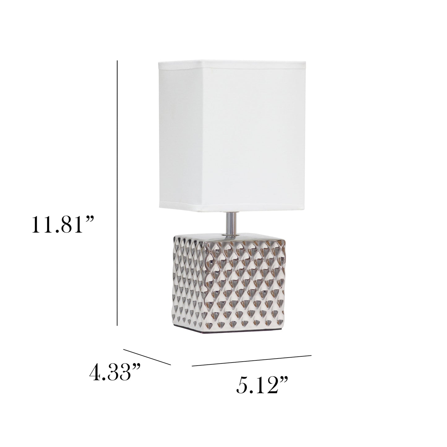 All The Rages Simple Designs 12" Hammered Metallic Chrome Square Table Lamp With Rectangular White Fabric Shade
