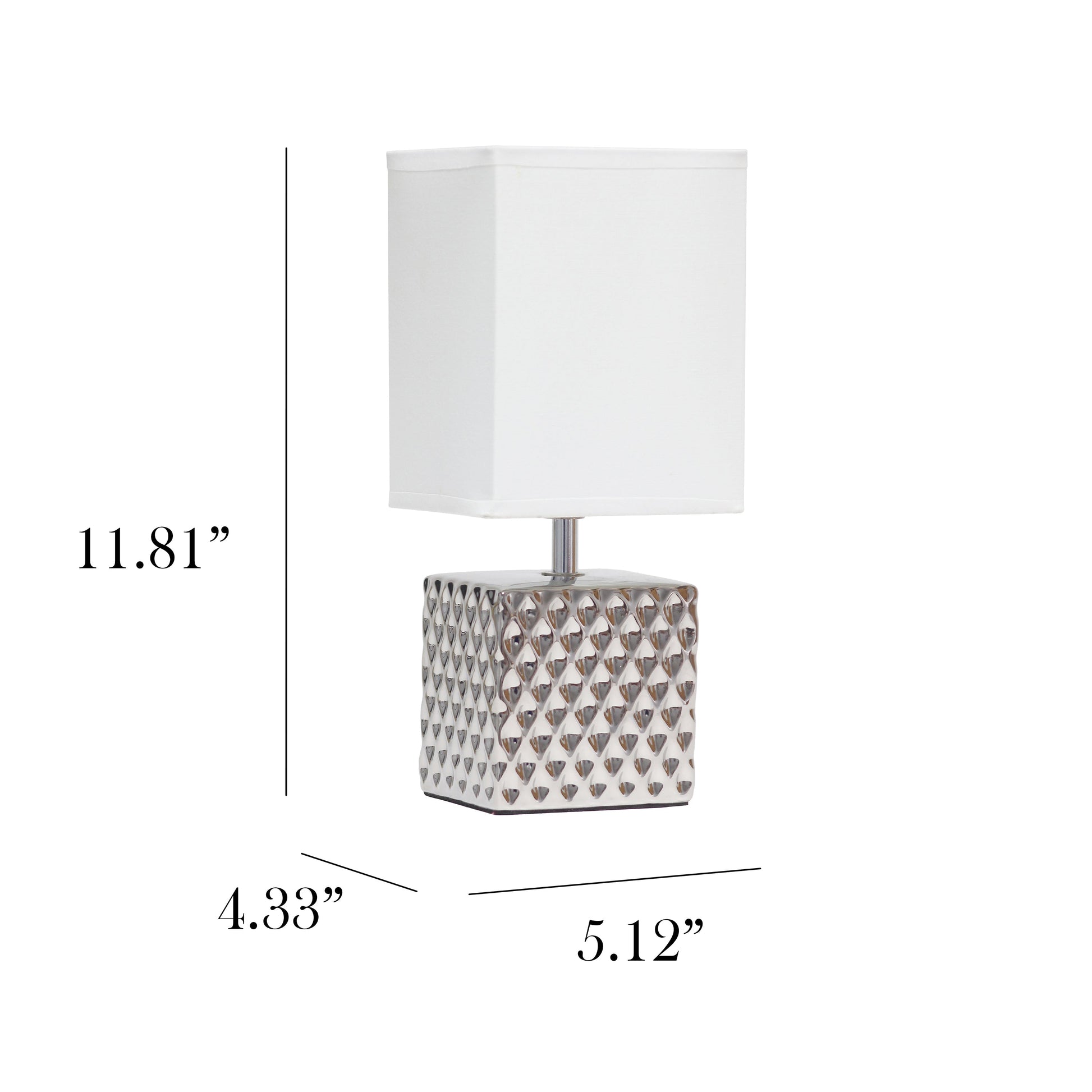 All The Rages Simple Designs 12" Hammered Metallic Chrome Square Table Lamp With Rectangular White Fabric Shade