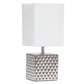 All The Rages Simple Designs 12" Hammered Metallic Chrome Square Table Lamp With Rectangular White Fabric Shade